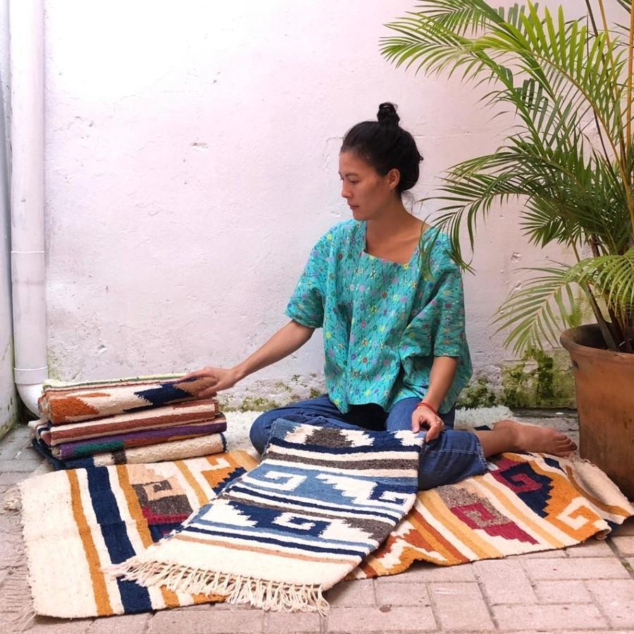 Medium Wool Rug: Waves in Blues and Grey