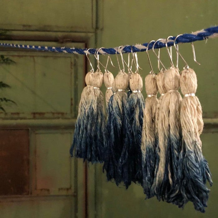 Indigo-Dipped Handspun Cotton Earrings