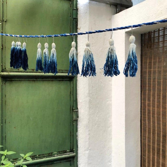 Indigo-Dipped Handspun Cotton Earrings