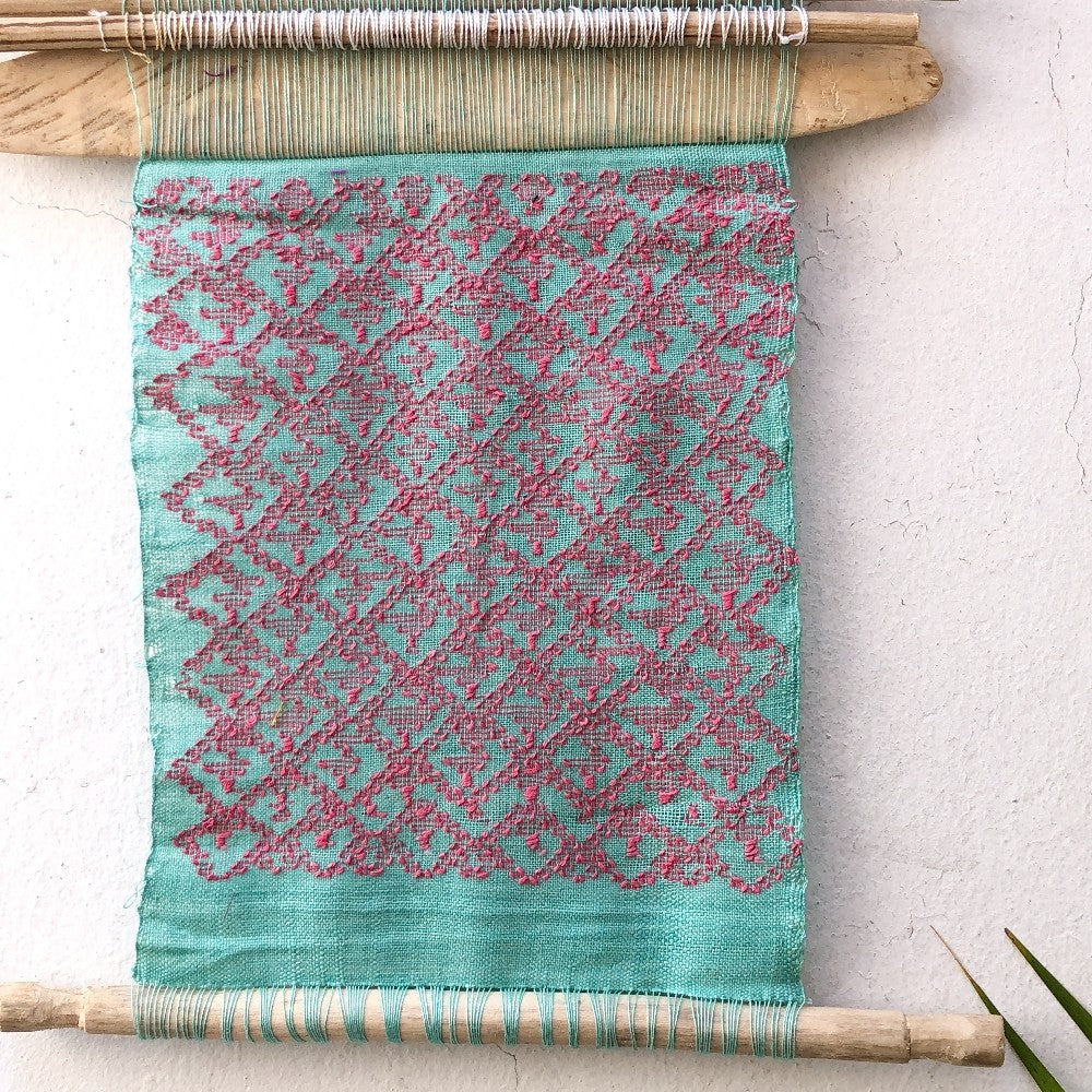 Mini Picbil Loom: Naturally-dyed Mint & Hot Pink