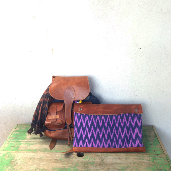 Handmade laptop sleeve with textile and leather