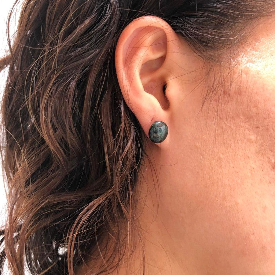 Round Oval Jade Stud Earrings