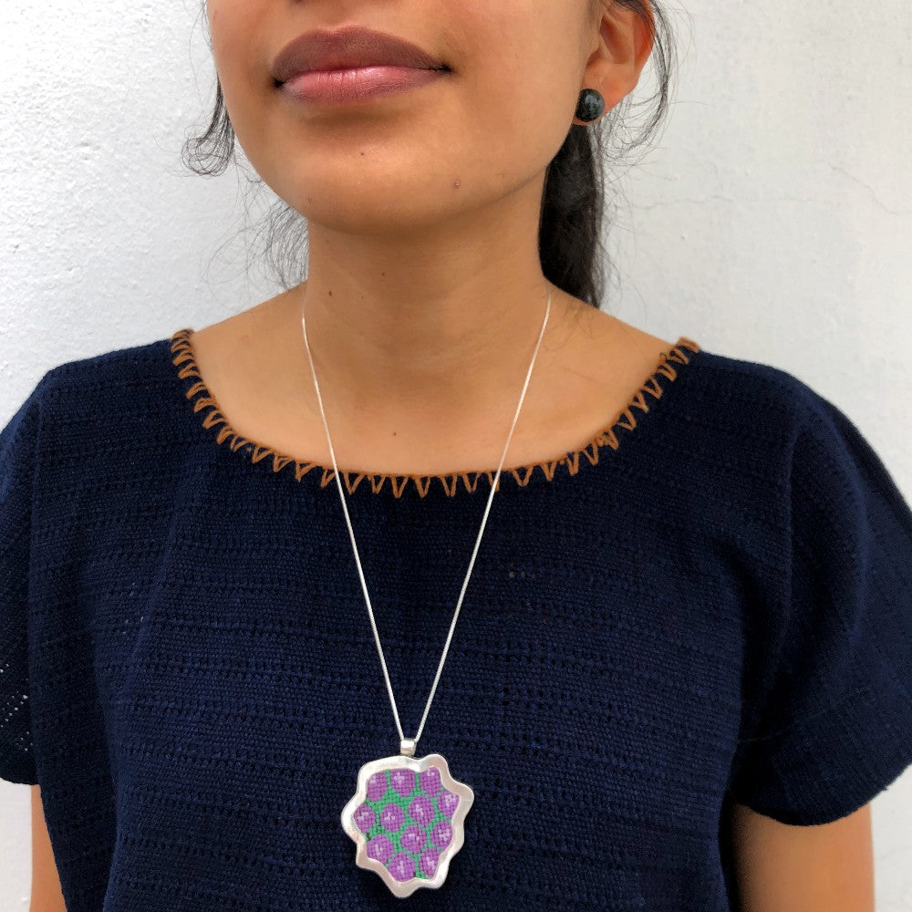 Silver Textile Pendant: Grapes 1