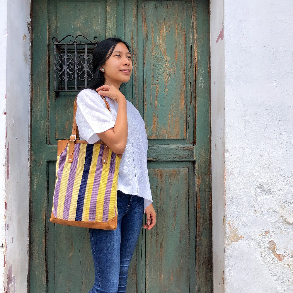 Slim Tote in Purple and Yellow Stripes