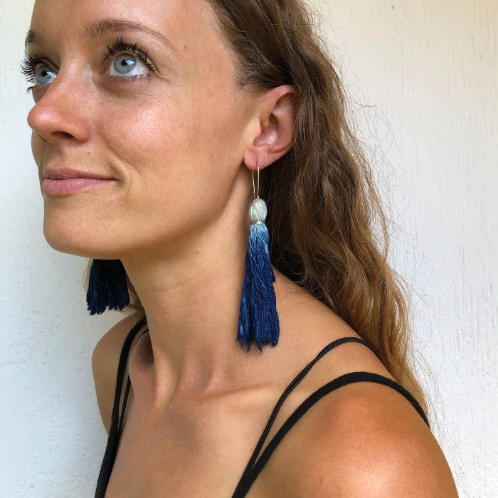 Indigo-Dipped Handspun Cotton Earrings