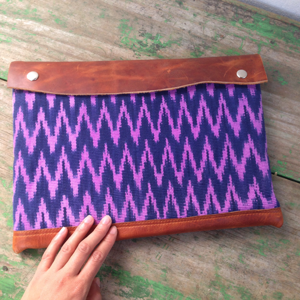Handmade laptop sleeve with textile and leather