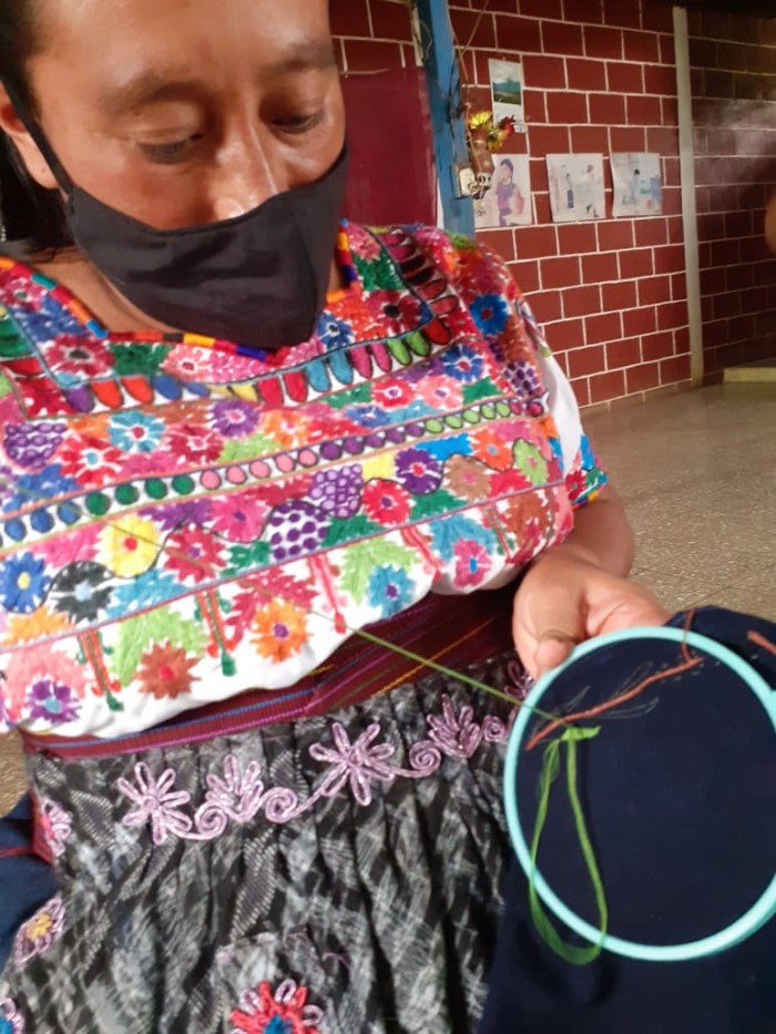 Hand-embroidered cloth mask: Fruits and Barriletes
