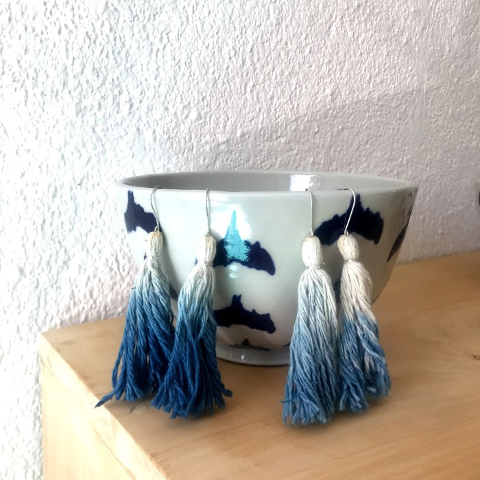 Indigo-Dipped Handspun Cotton Earrings