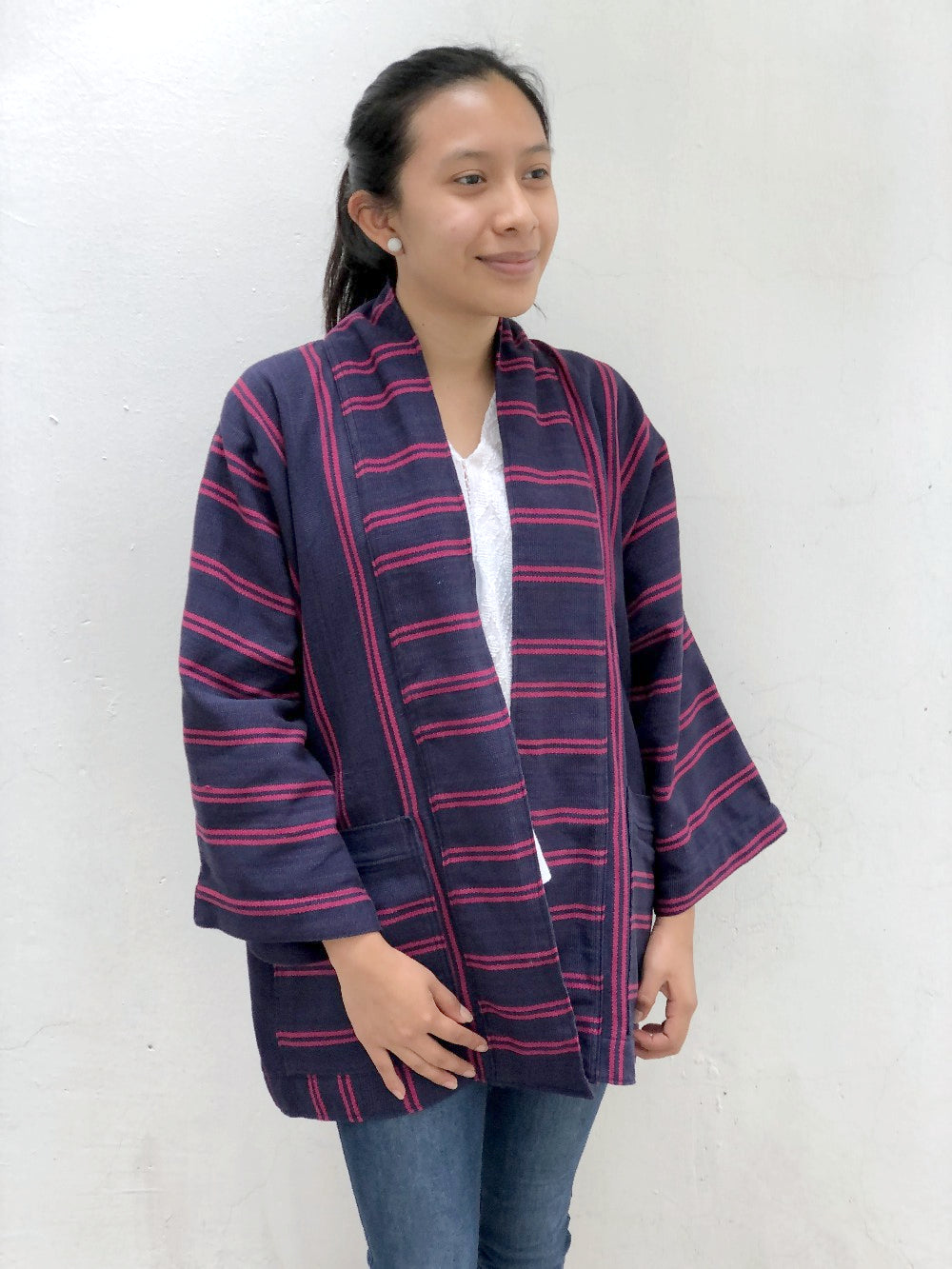 The Aiko Jacket: Classic Indigo + Cochineal Red Lines S/M