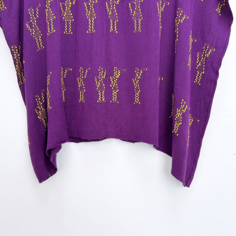 Magenta base woven blouse two panels brocade figures in yellow.