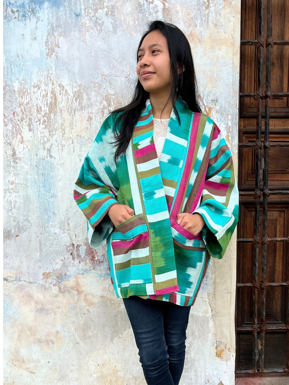 The Aiko Jacket: Colorful Asymmetry Ikat