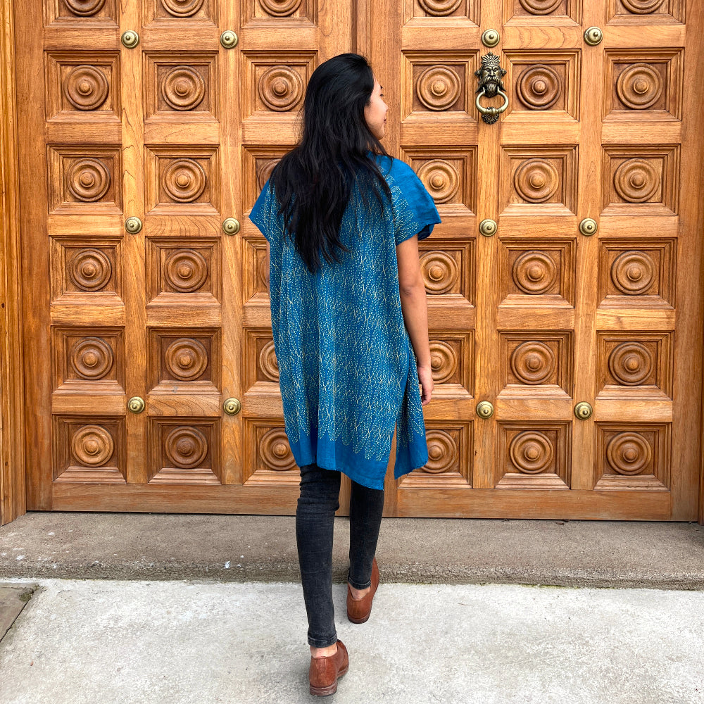 Medium-length Summer Cardigan: Indigo + Chilca