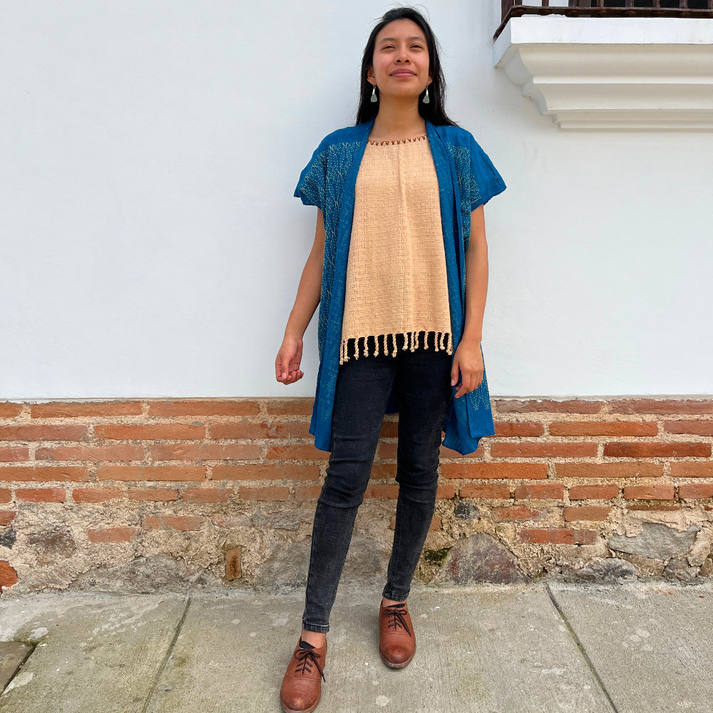 Medium-length Summer Cardigan: Indigo + Chilca