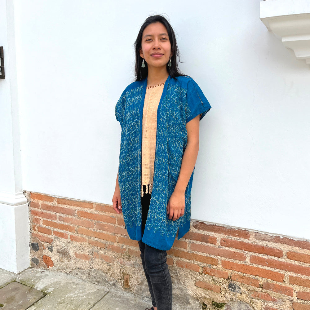 Medium-length Summer Cardigan: Indigo + Chilca