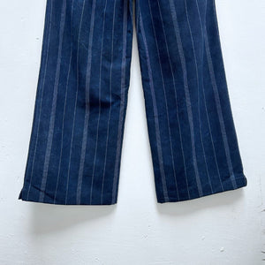 Blue pinstripe pants on a white background