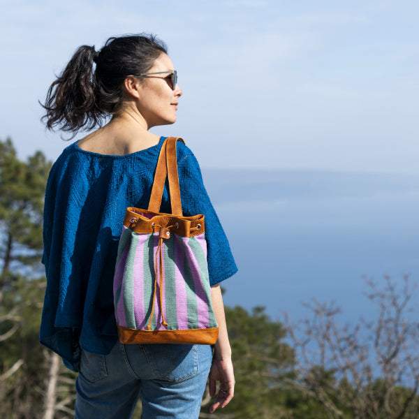 Mini Backpack in Cochineal Bougainvillea 2