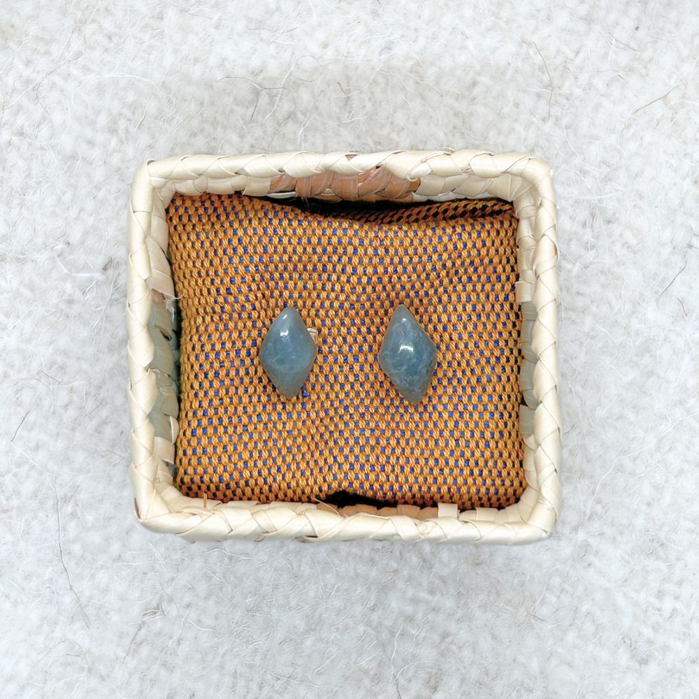 Diamond-Shaped Medium Green Jade Stud Earrings