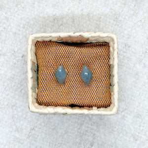 Diamond-Shaped Medium Green Jade Stud Earrings