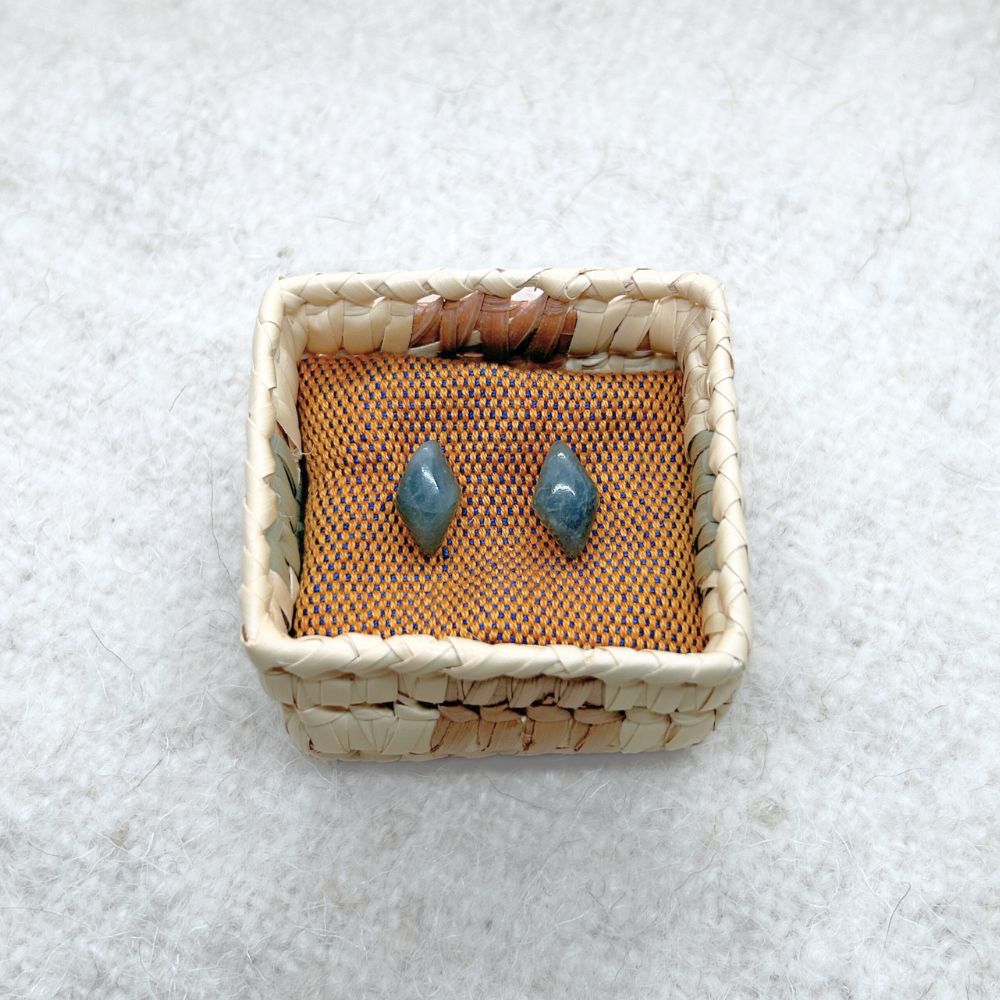 Diamond-Shaped Medium Green Jade Stud Earrings