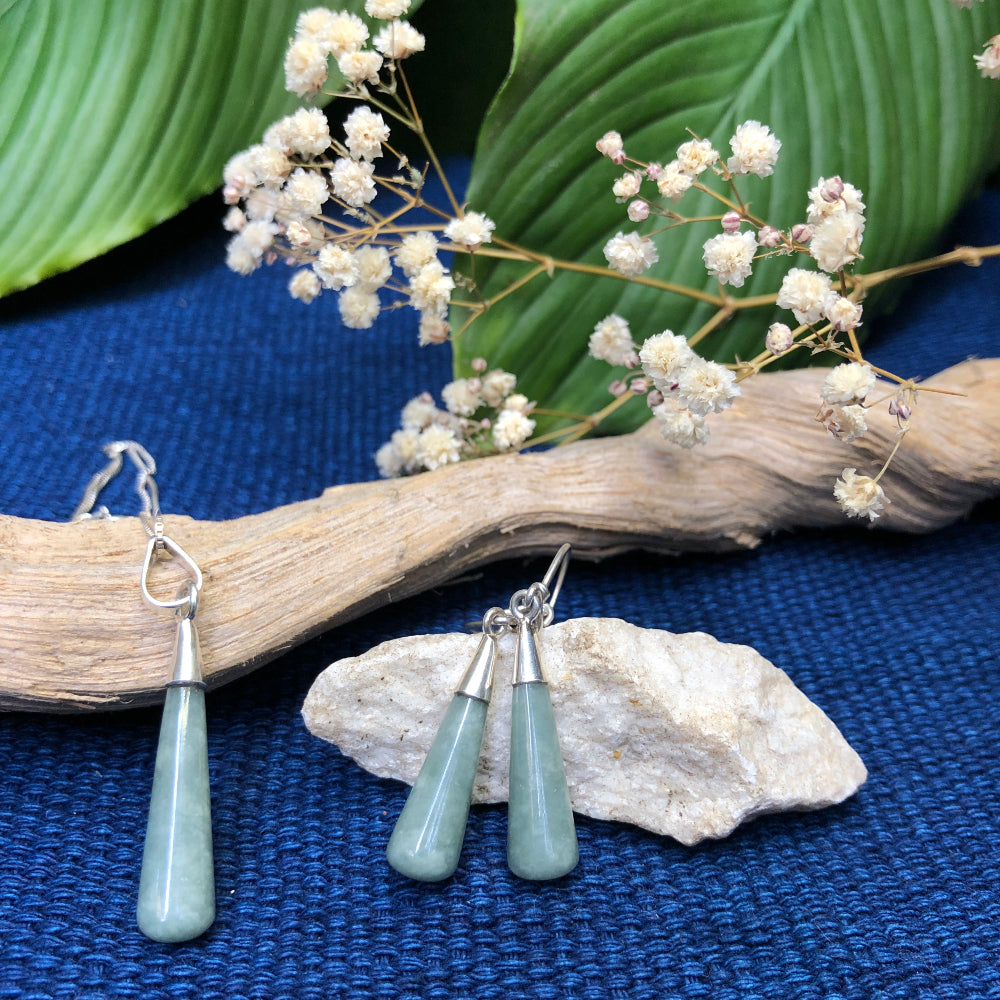 Water Drop Earrings and Necklace Set - Light Green