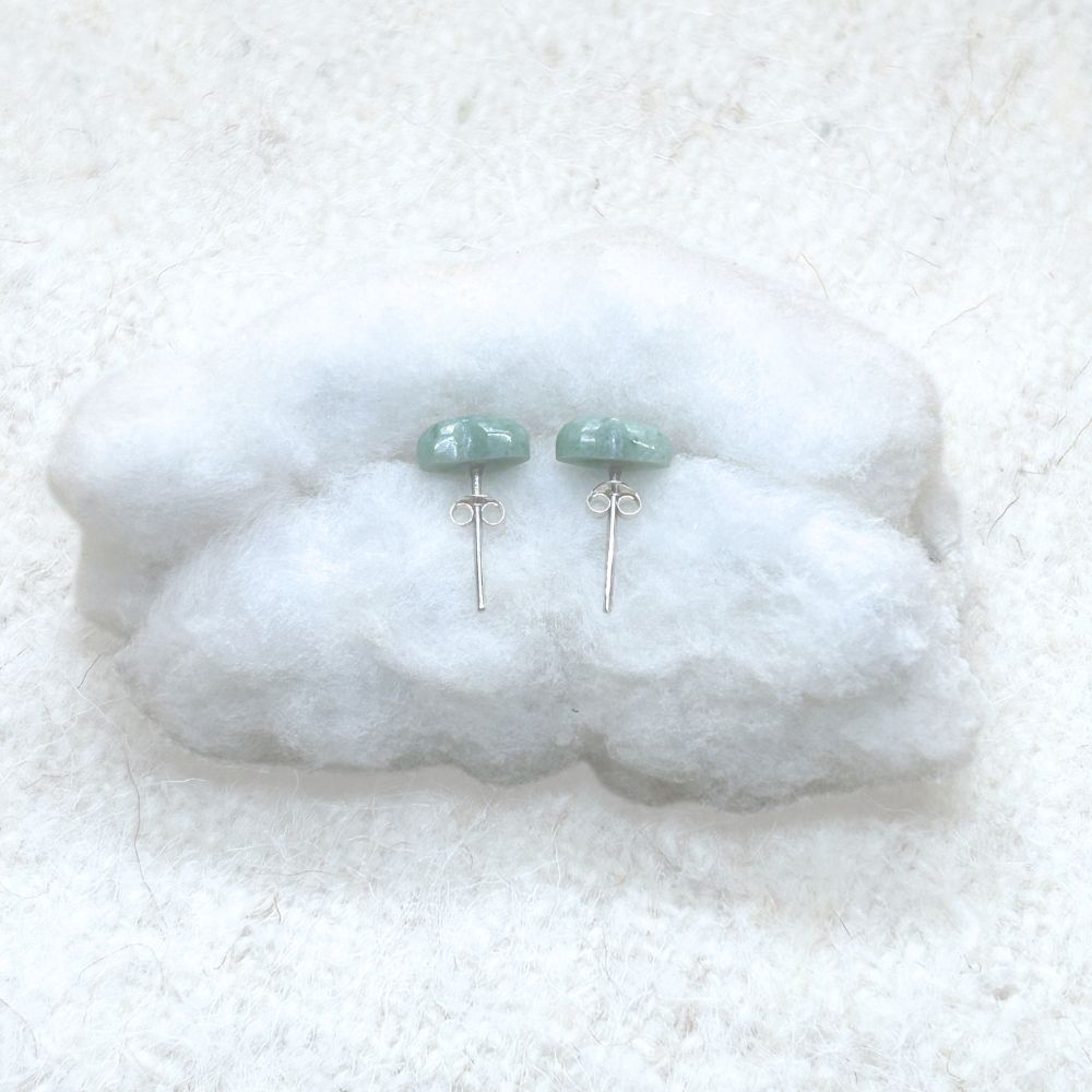 Heart-Shaped Light Green Jade Stud Earrings