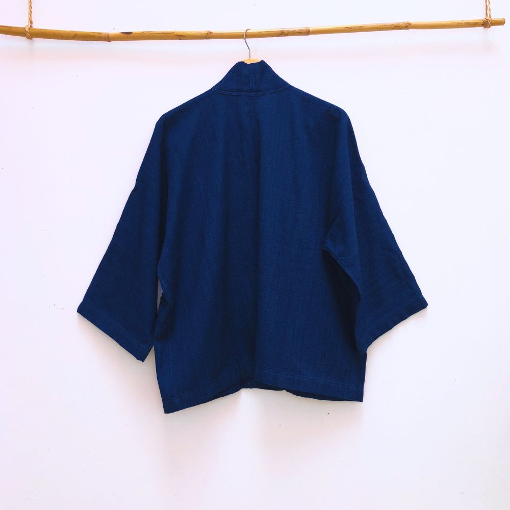 The Aiko Jacket: Indigo with brocade pockets