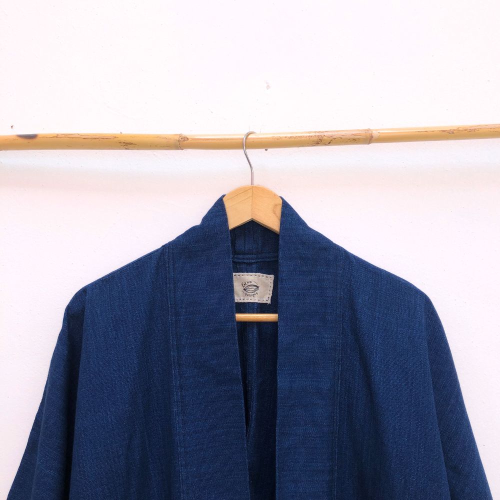 The Aiko Jacket: Indigo with brocade pockets