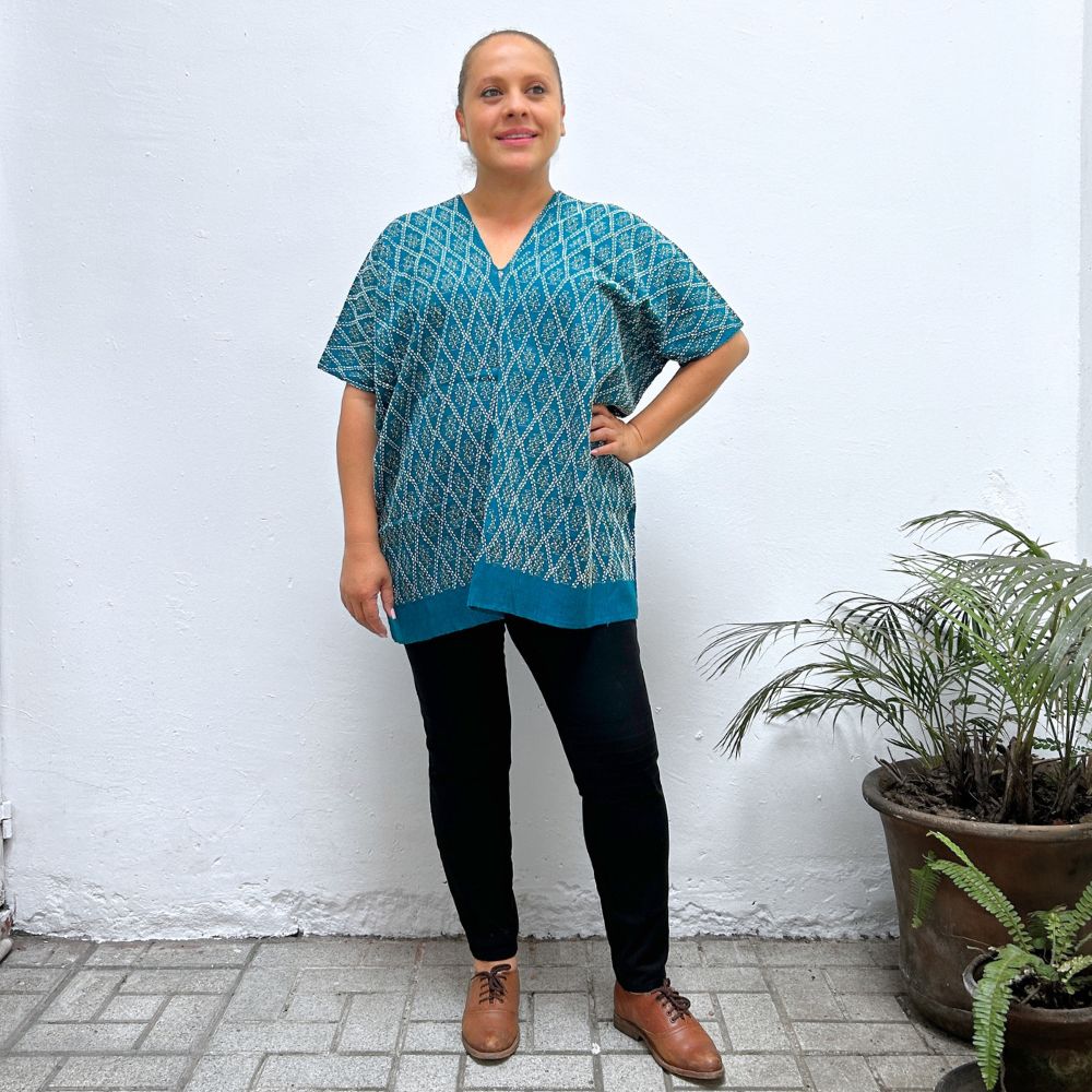 model wearing Picbil Handspun  Blouse large size