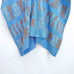 Two-panel blouse in sky blue color with handspun threads, brocade figures of leaves.