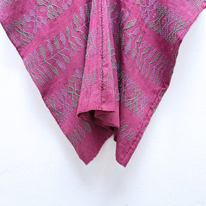 Two-panel blouse in soft magenta color with handspun threads, brocade figures of leaves.