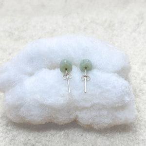 Pointed Oval-Shaped Light Green Jade Stud Earrings