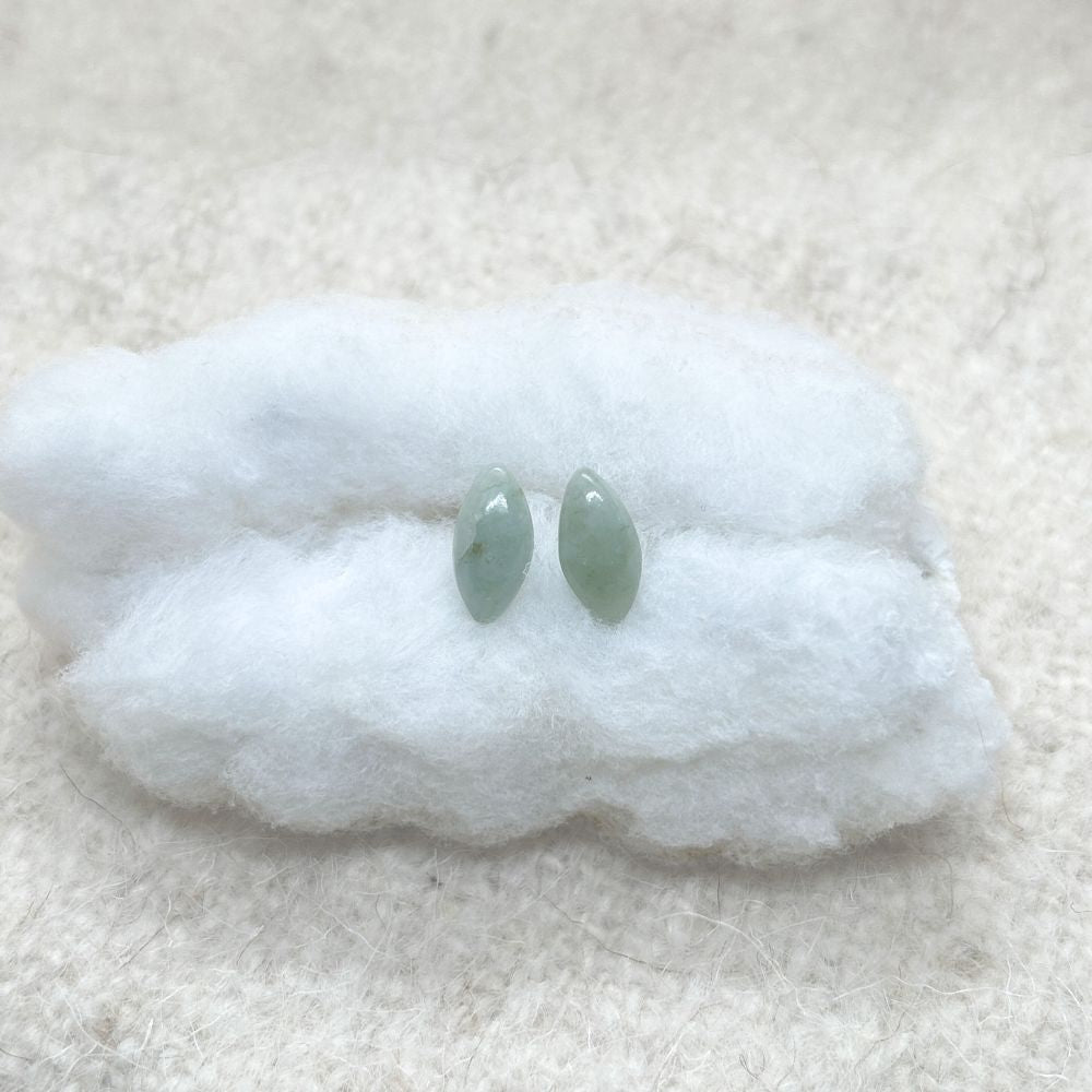 Pointed Oval-Shaped Light Green Jade Stud Earrings