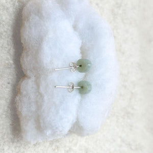 Pointed Oval-Shaped Light Green Jade Stud Earrings