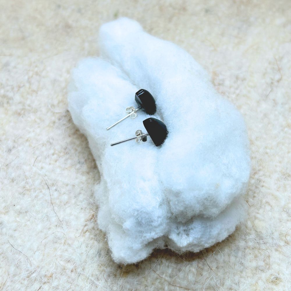 Rhombus-Shaped Black Jade Stud Earrings