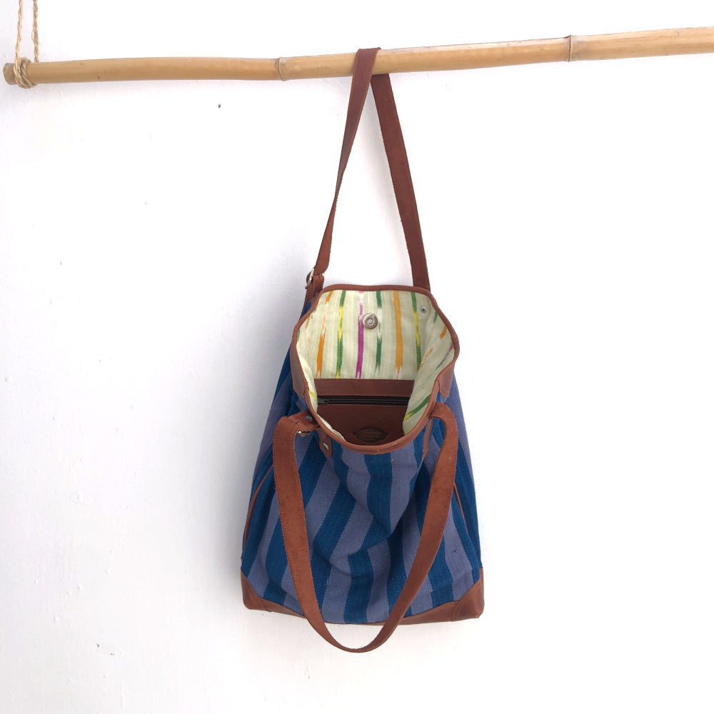 Slim Tote in Indigo Stripes