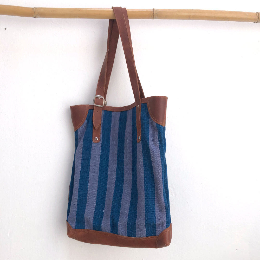 Slim Tote in Indigo Stripes