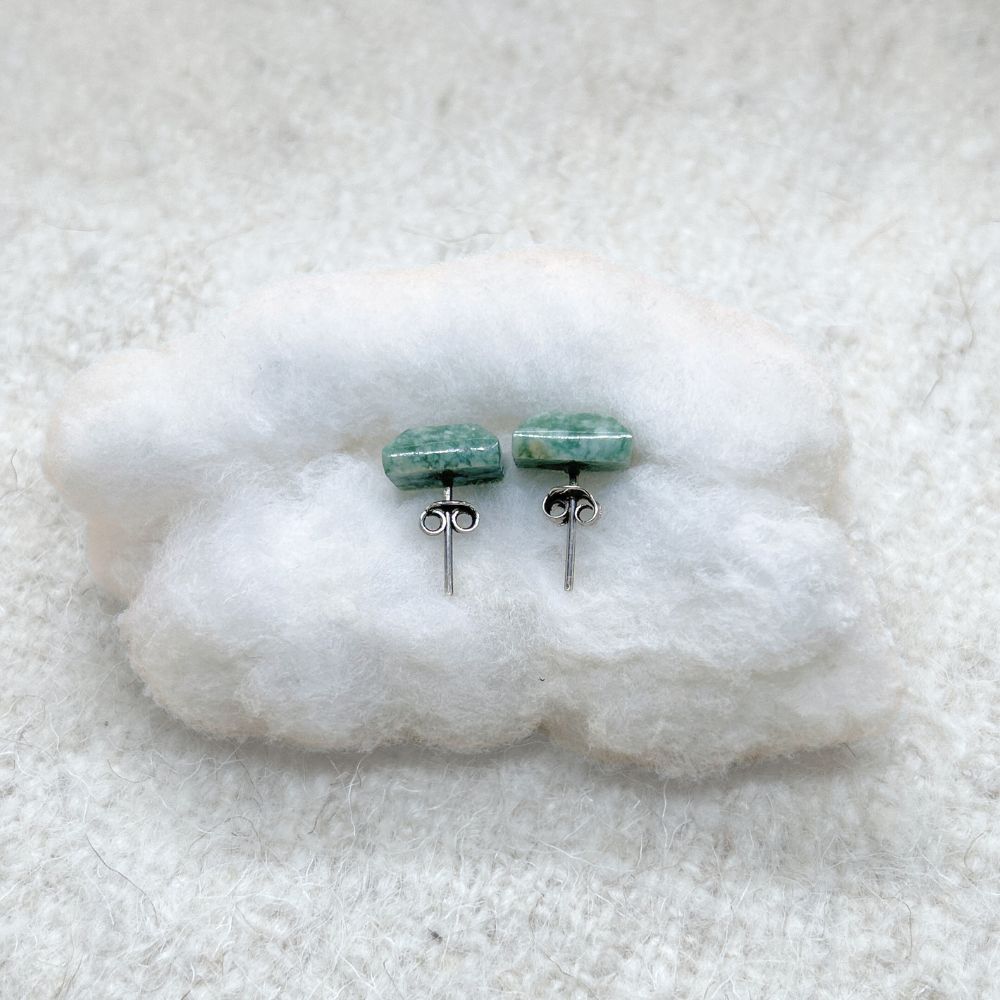 Square-Shaped Medium Green Jade Stud Earrings