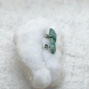 Square-Shaped Medium Green Jade Stud Earrings