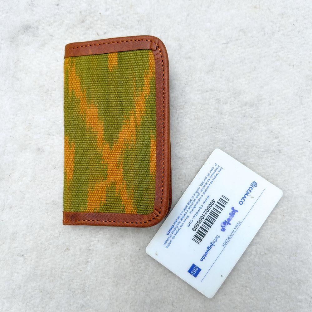 Card Holders with naturally dye textiles green and yellow
