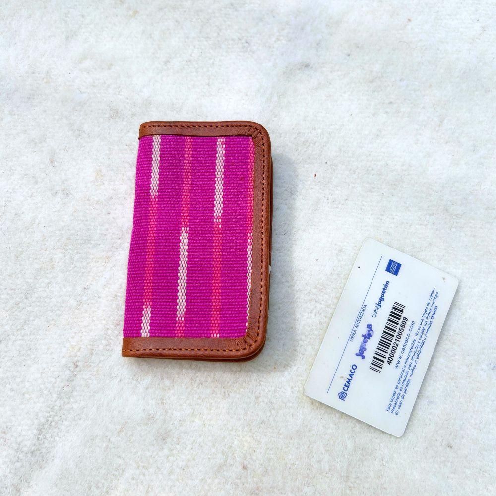 Cardholder with pink and white striped design 