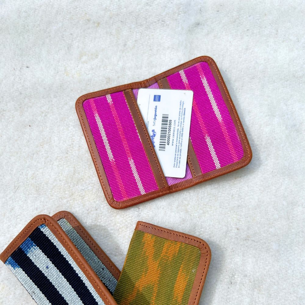 Cardholder with pink and white striped design 