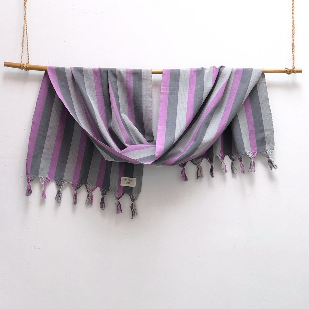 Footloom Scarf in Greys + Pink