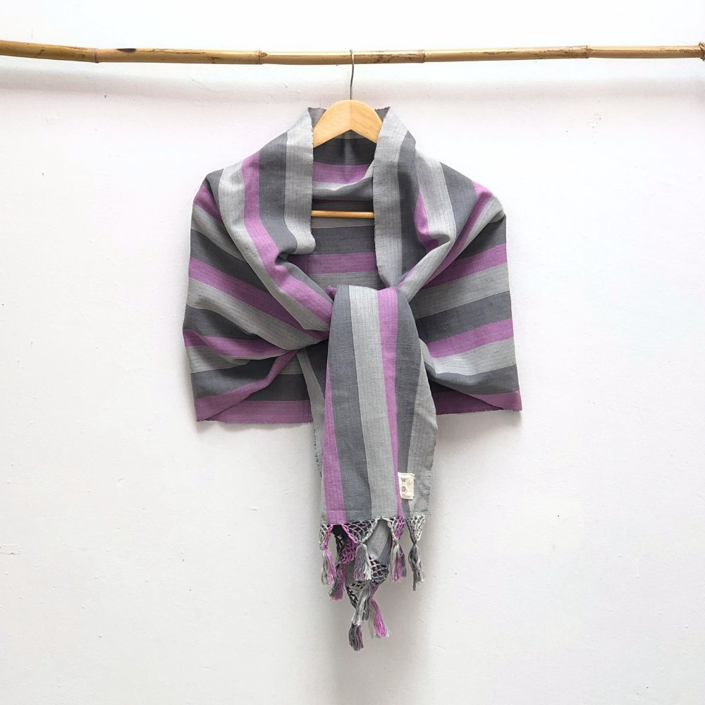 Footloom Scarf in Greys + Pink