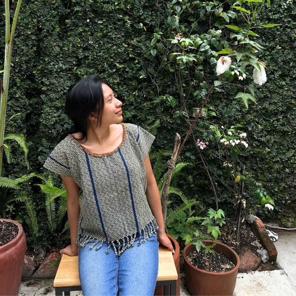 The Lake Top: Cream & Indigo (S)