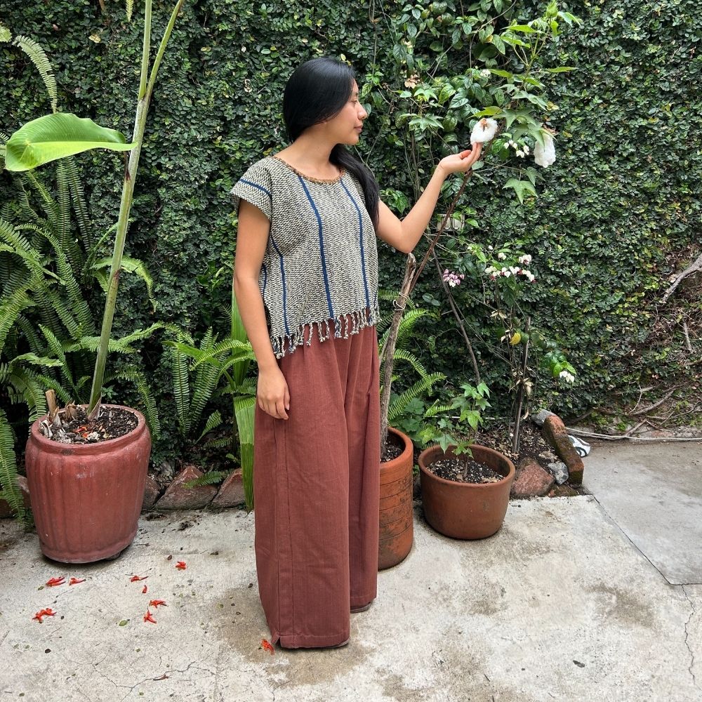 The Lake Top: Cream & Indigo (S)