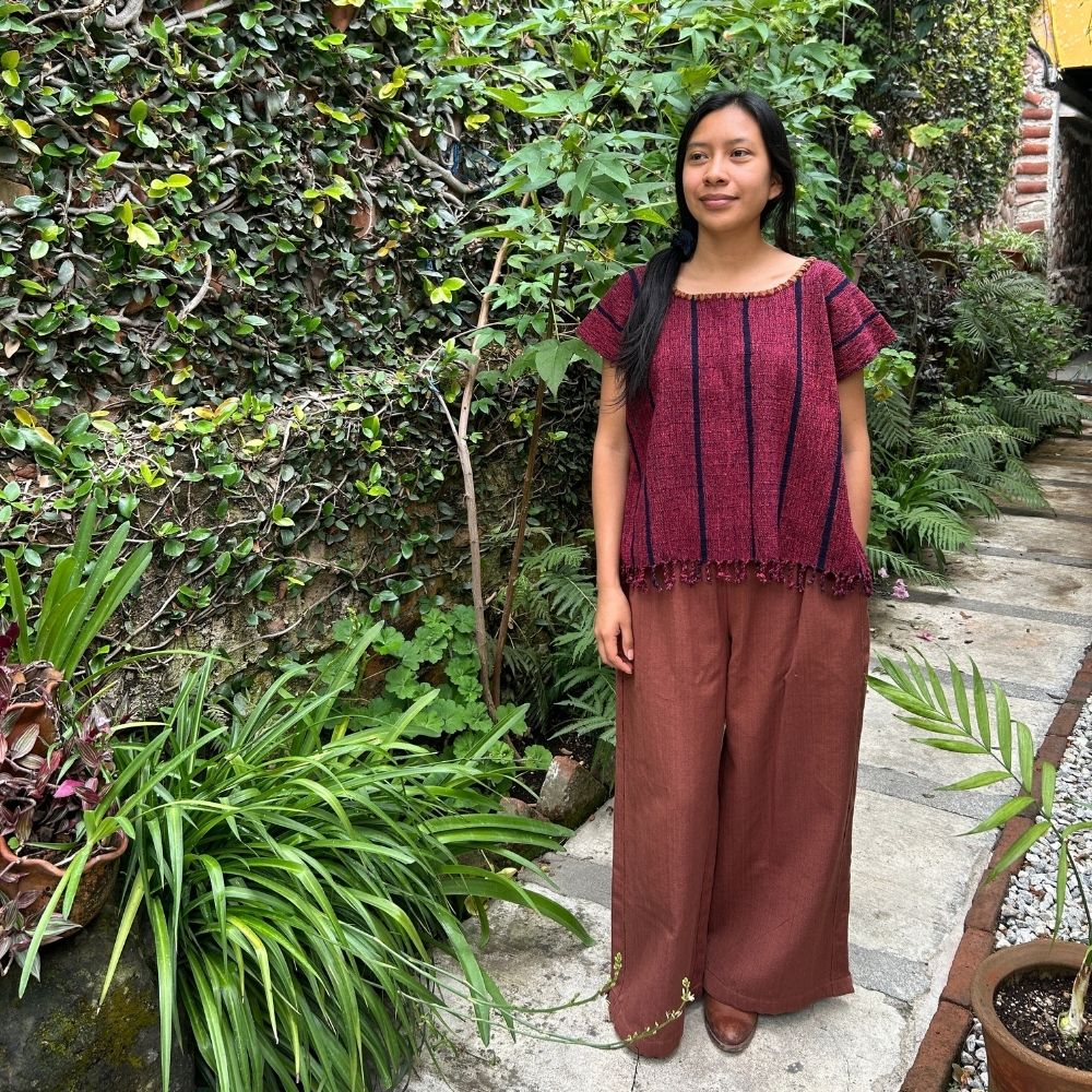 The Lake Top: Red & Dark Indigo (S)