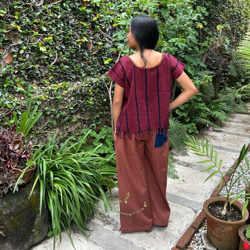 The Lake Top: Red & Dark Indigo (S)