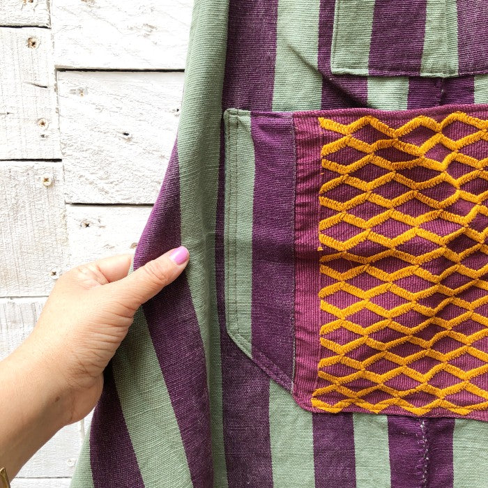 Striped Apron in Plum and Green