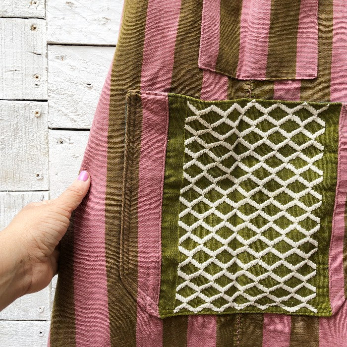Striped Apron in Rose and Olive
