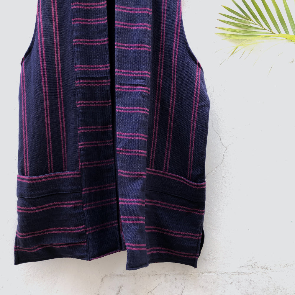 The Artist Vest: Indigo + Cochineal Red Lines